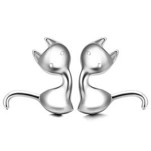 Cute Silver Cat Post Stud Earrings